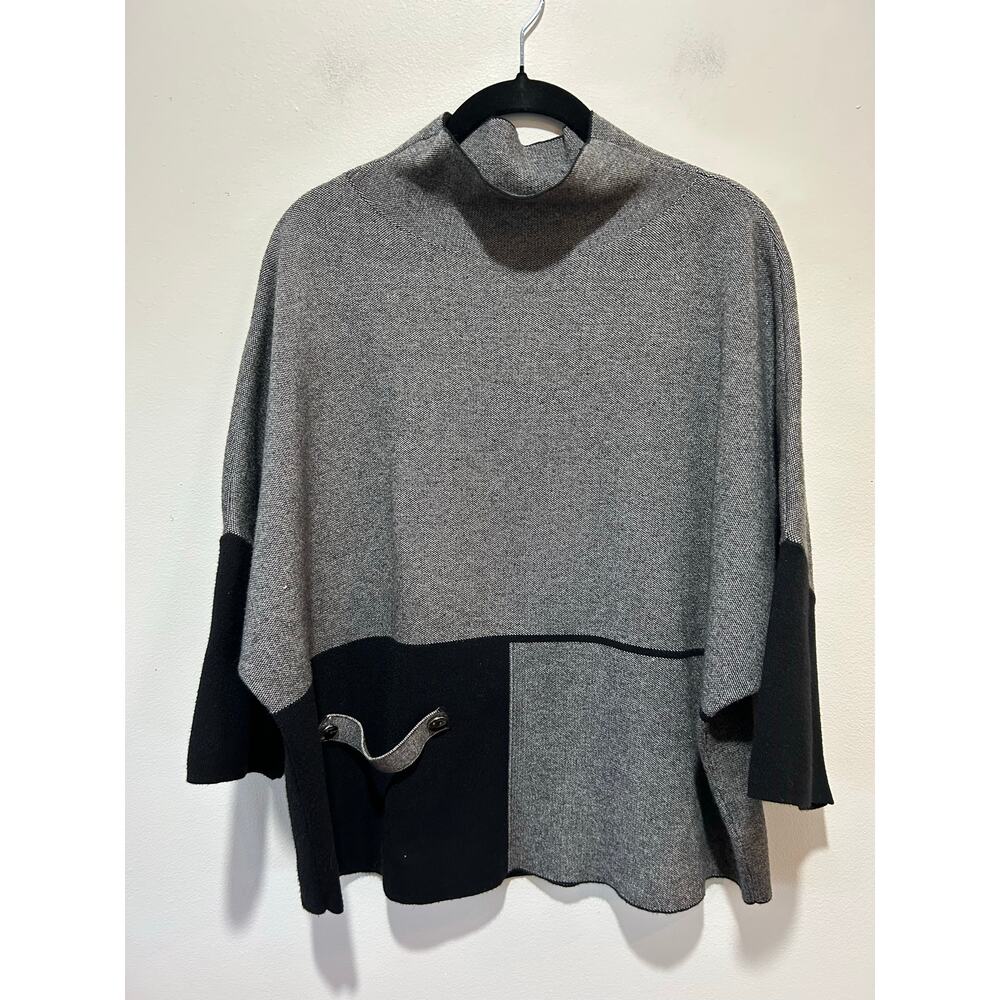 Joseph Ribkoff sweater size S grey black 3/4 sleeve mock neck oversized